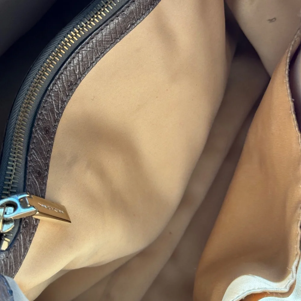 Versace Ostrich Handbag - Silver Grey with Champagne Hardware - Picture 15 of 17